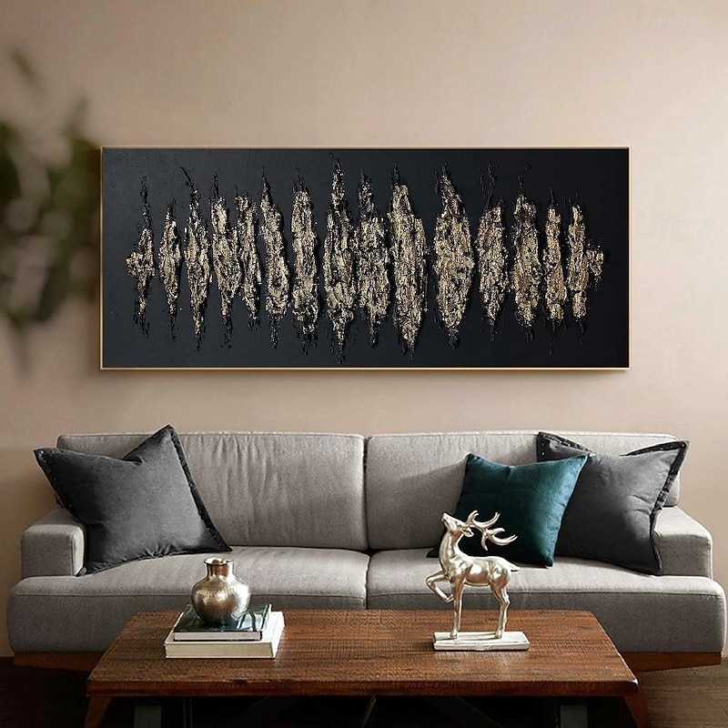 Hand painetd Abstract Black and Gold Oil Painting On Canvas gold foil oil painting handmade Modern Oil Painting Hand Painted Large black paintings Wall Art painting For Home Decor christmas gift3