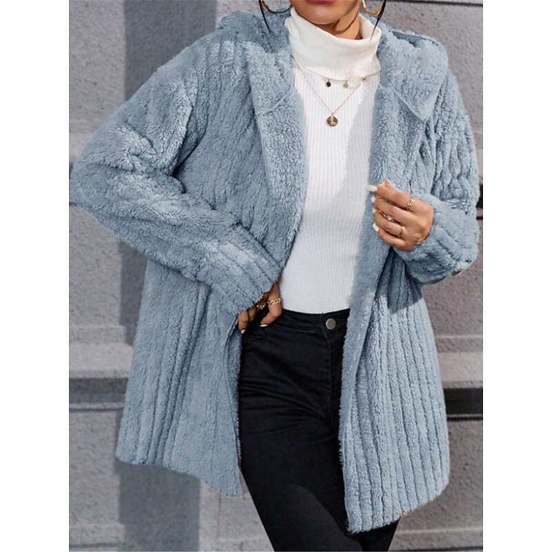 Women's Fleece Jacket Teddy Coat Hoodie Jacket Warm Breathable Fleece Lined Casual Plain Vacation Street Daily Wear Going out Open Front Regular Hoodie Regular Fit Long Sleeve Outerwear Blue Khaki4