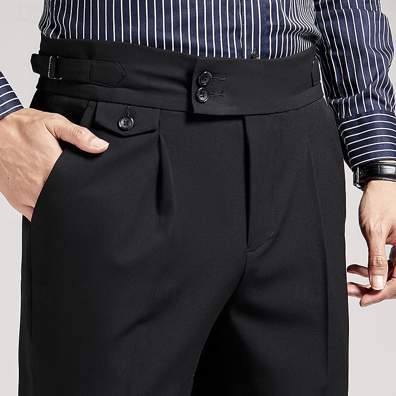 Men's Graduation Dress Pants Trousers Chinos Buttons Pocket Solid Color Comfort Formal Party Work Fashion Classic Style Black Navy Blue Micro-elastic