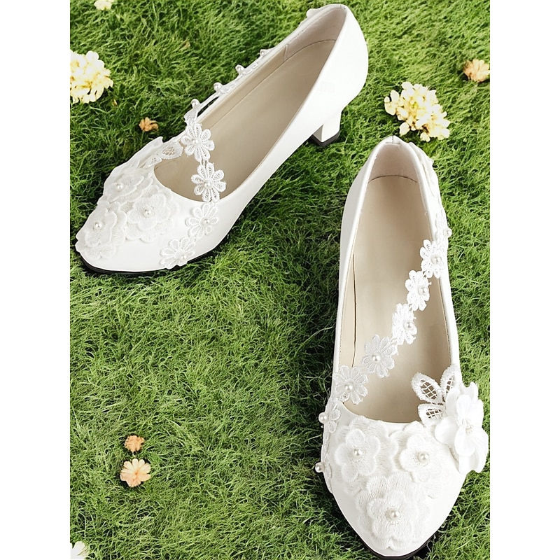 Women's Floral Embellished Wedding Heels – Lace and Pearl Detailed Bridal Shoes with Ankle Strap3