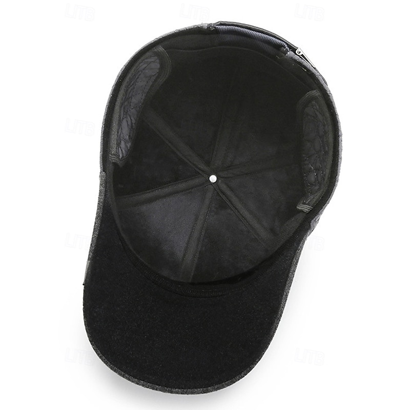 Men's Quilted Winter Baseball Cap with Ear Flaps – Warm Waterproof Outdoor Hat in Black, Navy, and Dark Gray4