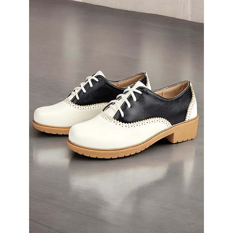 Women's 1920s Retro Two-Tone Brogue Oxford Shoes, Lace-Up Vintage Flat Faux Leather Shoes for Daily Wear and Gatsby Inspired Outfits2