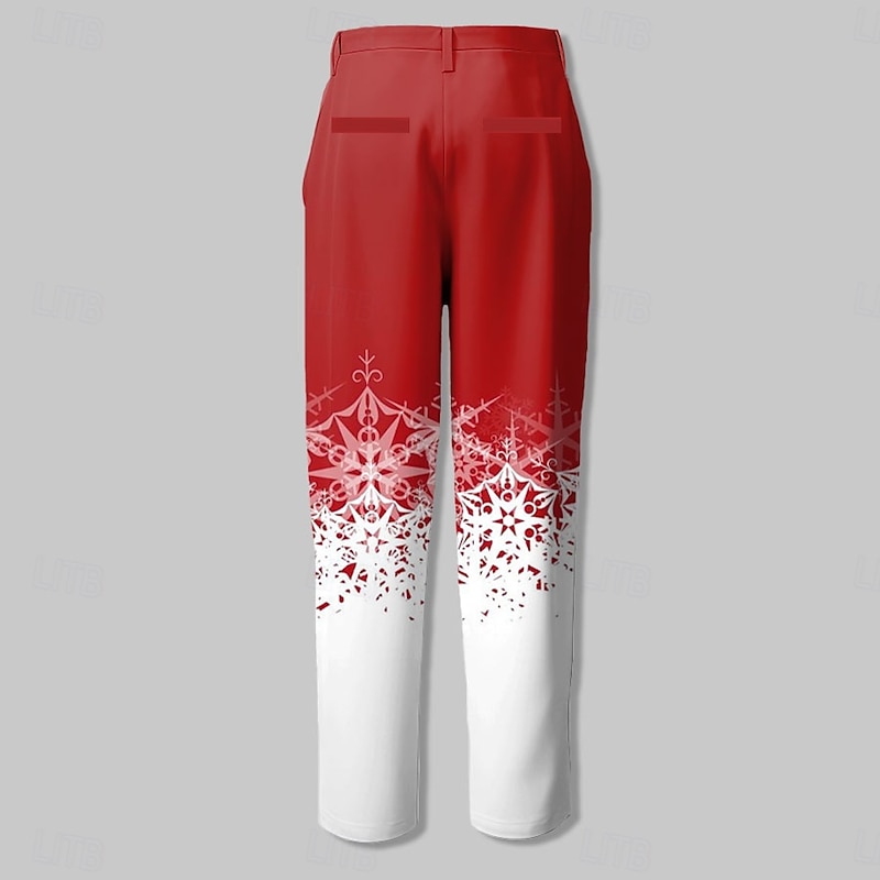 Christmas Men's Snowflake Dress Pants Mid Waist Fashion Casual Outdoor Party Dailywear Zipper Pocket Summer Spring Fall 3D Print Red White2