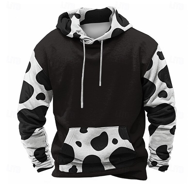 Men's Milk Cows Hoodies Sweatshirt Fashion Cool Long Sleeve Crew Neck Party Holiday Black Drawstring Fall Winter Designer