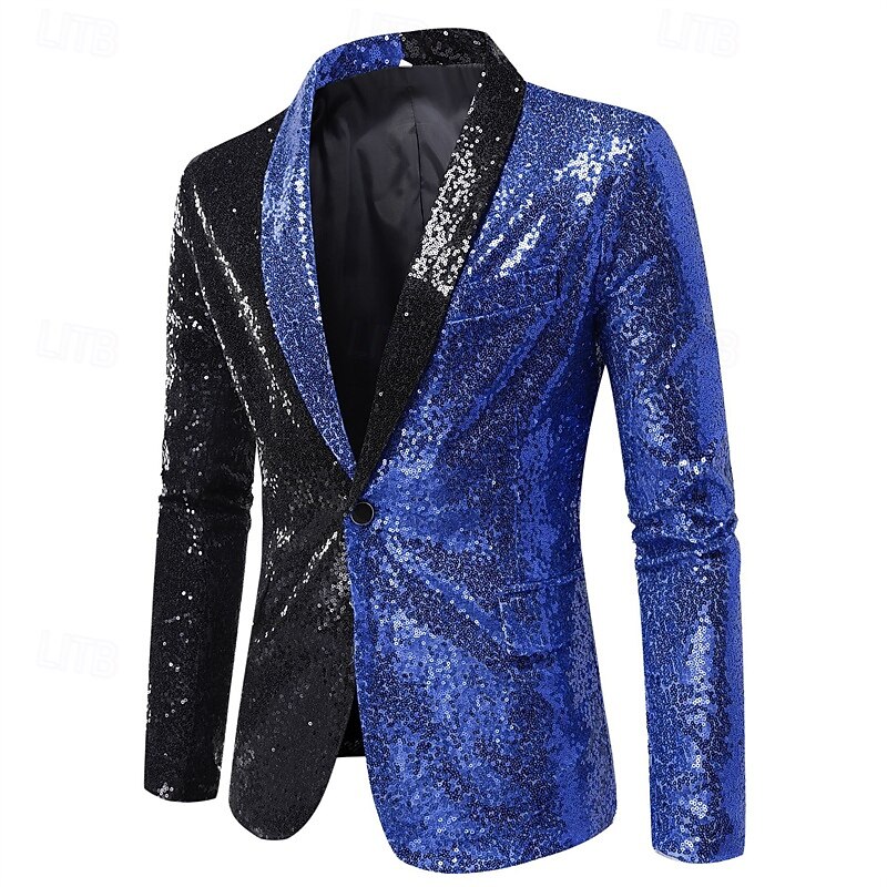 Men's Blazer Business Cocktail Party Wedding Party Fashion Casual Spring &  Fall Polyester Color Block Pocket Buttons Comfortable Single Breasted Blazer Silver Red Royal Blue Purple4