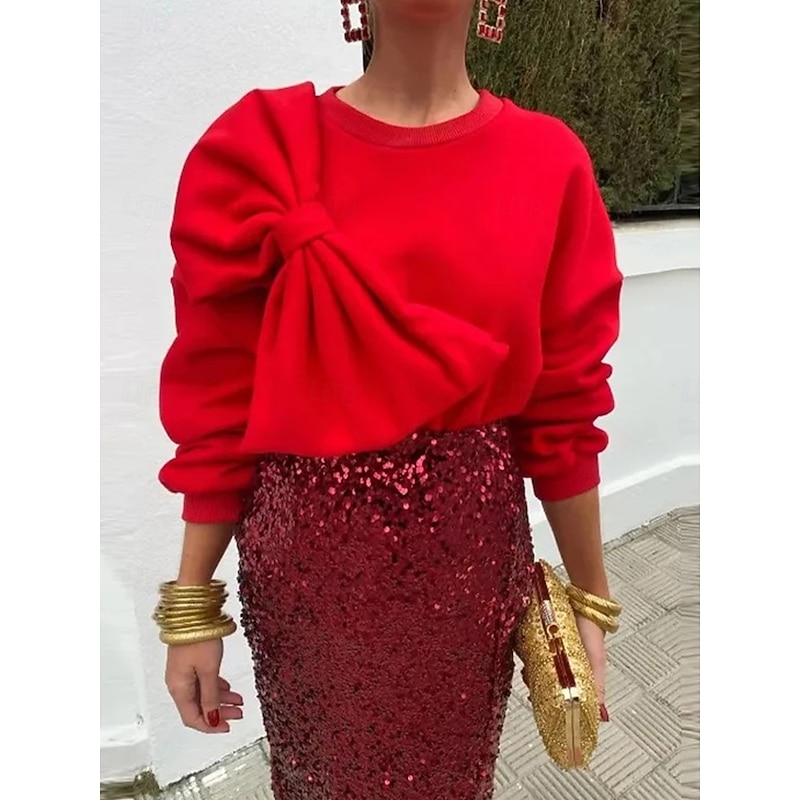 Women's Sweatshirt Crew Neck Long Sleeve White Red Spring &  Fall3