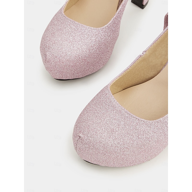 Women's Pink Glitter Platform Heels with Ankle Strap – Sparkling High Heel Pumps for Parties, Weddings, and Special Events4
