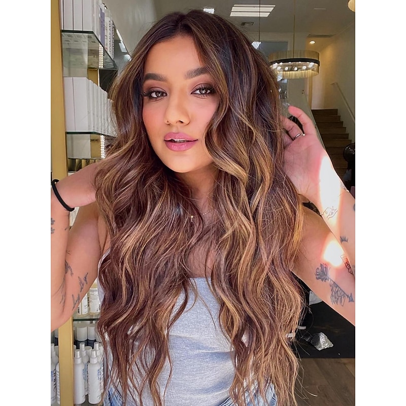 Long  Wigs for Women Middle Part Wig Long Curly Wavy Synthetic Wigs for Daily Party Use