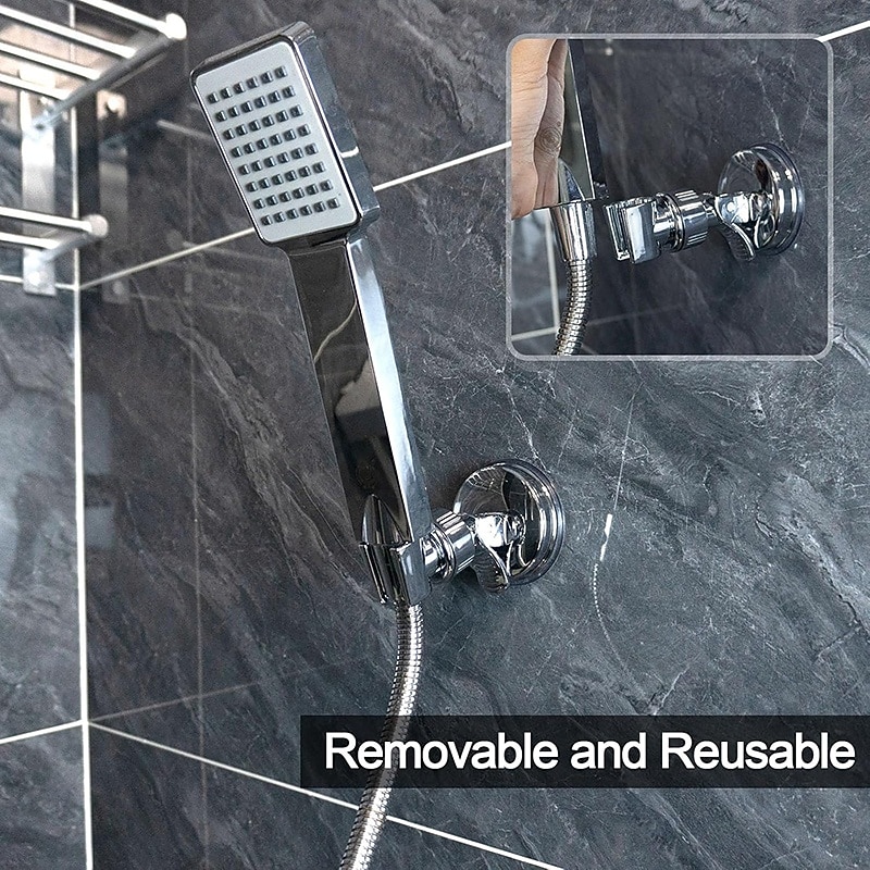 Shower Head Holder Suction Cup Shower Head Holder Adjustable Height Wall Mount Shower Wand Holder Bracket ABS Removable Handheld Shower Head Holder Silver4