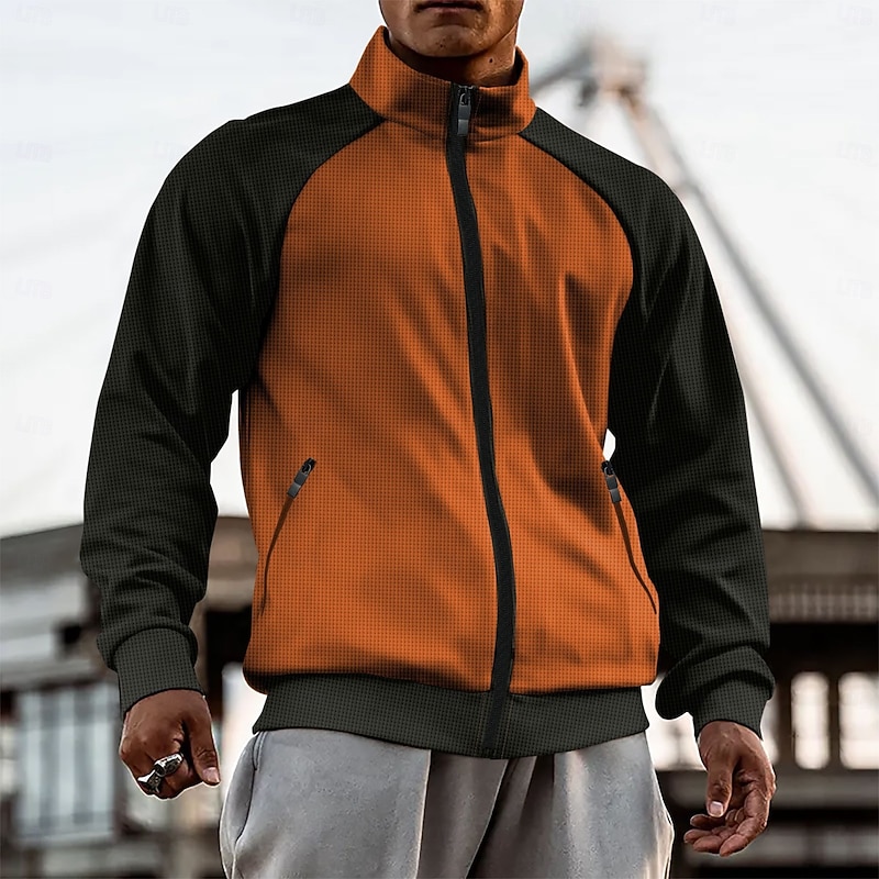 Men's Zip Up Hoodie Full Zip Hoodie Zip Hoodie Sweatshirt Zip Up Hoodies White Brown Khaki Gray Standing Collar Color Block Plain Zip Up Patchwork Sports & Outdoor Daily Holiday Streetwear Basic