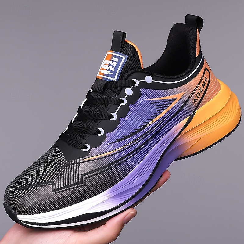 Men's Gradient Running Shoes – Lightweight Cushioned Athletic Sneakers in Black, Purple & Orange for High-Performance Sports4