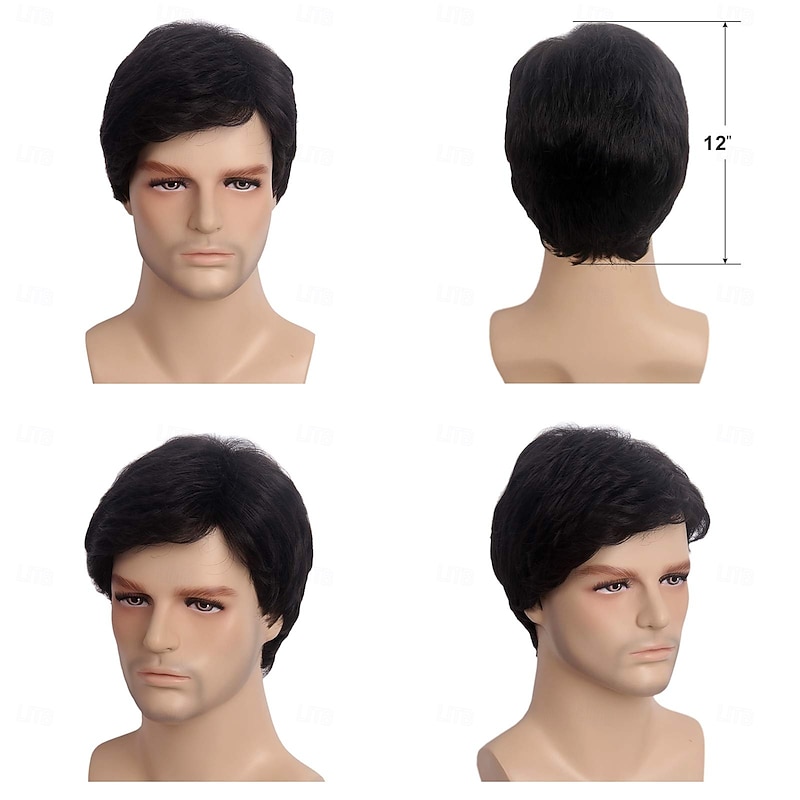 Men Short Wigs Male Guy Layered Wavy Halloween Cosplay Anime Party Short Black Mens Wigs4
