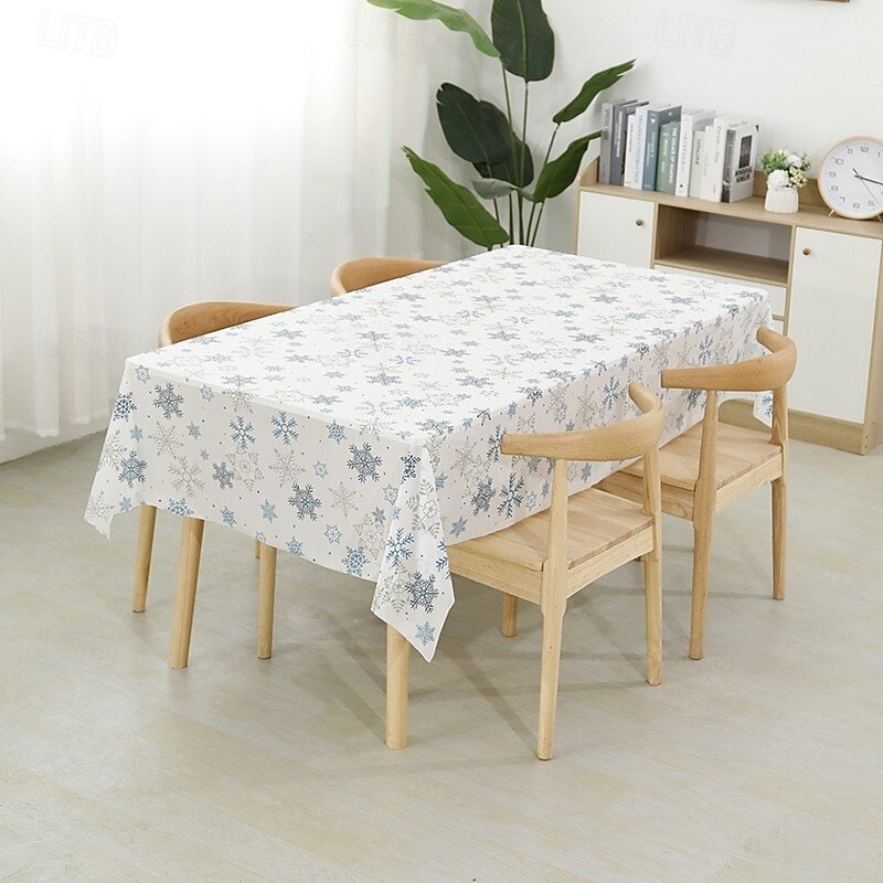 Christmas Disposable Tablecloth – Festive Snowflake Plastic Oil-Proof Table Cover for Holiday Party Decorations4