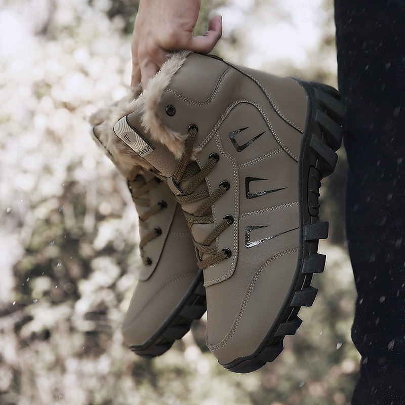 Men's Khaki Winter Hiking Boots – Fur-Lined Warm Outdoor Boots with Durable Non-Slip Sole for Cold Weather2