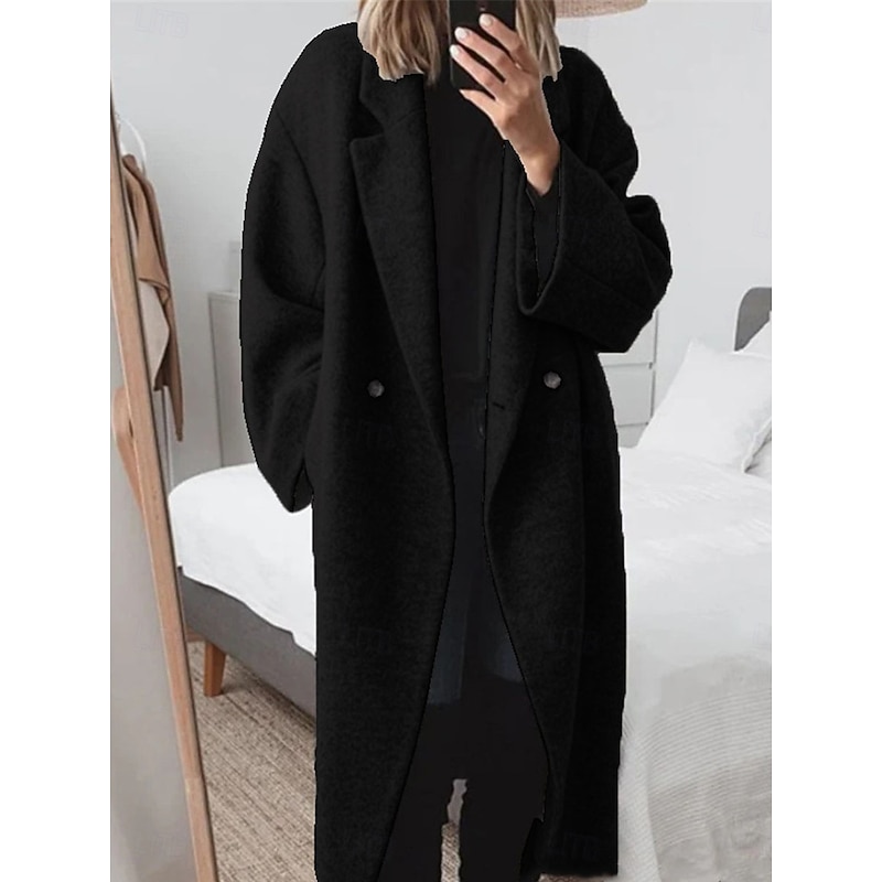 Women's Winter Coat Outdoor Street Daily Wear Fall Winter Long Coat Regular Fit Thermal Warm Breathable Stylish Casual Jacket Long Sleeve Plain with Pockets Black Brown Gray3