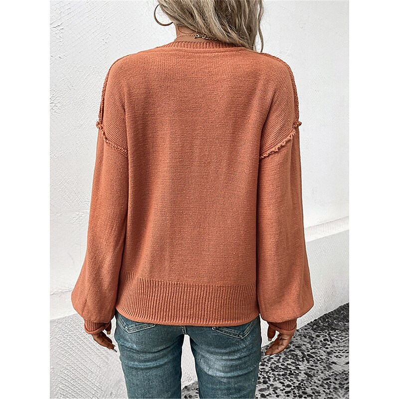 Women's Sweater Casual Soft Pure Color Ribbed V Neck Knitted Long Sleeve Regular Tops Knit Outdoor Daily Weekend Red Brown Fall Winter2