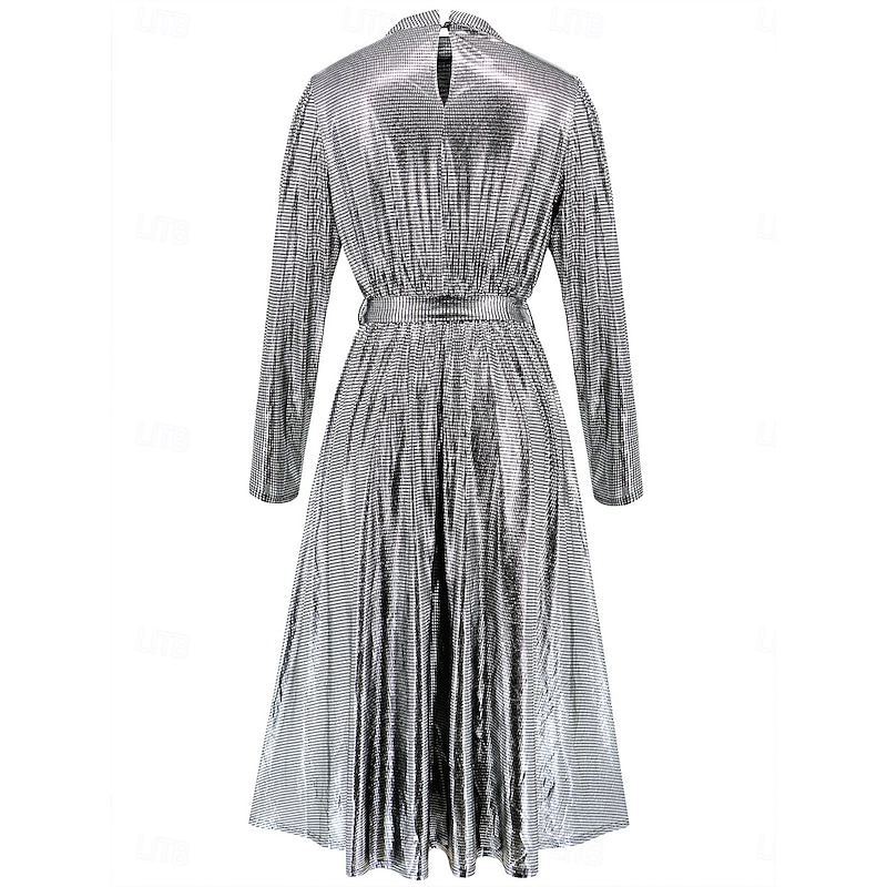 Women's Maxi Dress Sequin Dress Vintage Dress Formal Dress Elegant Dress Elegant Vintage Streetwear Wedding Party Evening Party Regular Fit Solid Color Stand Collar Silver Red Spring Fall4