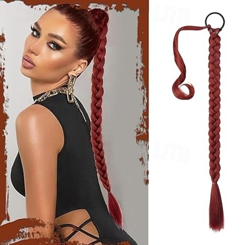 Long Braid Ponytail Extension with Hair Tie Straight Sleek Wrap Around Hair Extensions Braid Pony Tail Fluffy Natural Soft Synthetic Hairpieces for Women Daily Wear2