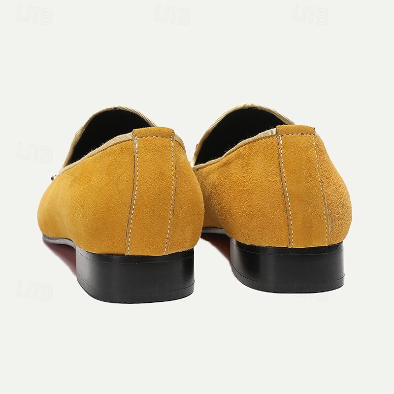 Men's Yellow Leather Loafers with Jeweled Embellishment and Studded Metallic Cap Toe – Premium Cowhide Statement Dress Shoes for Special Occasions4