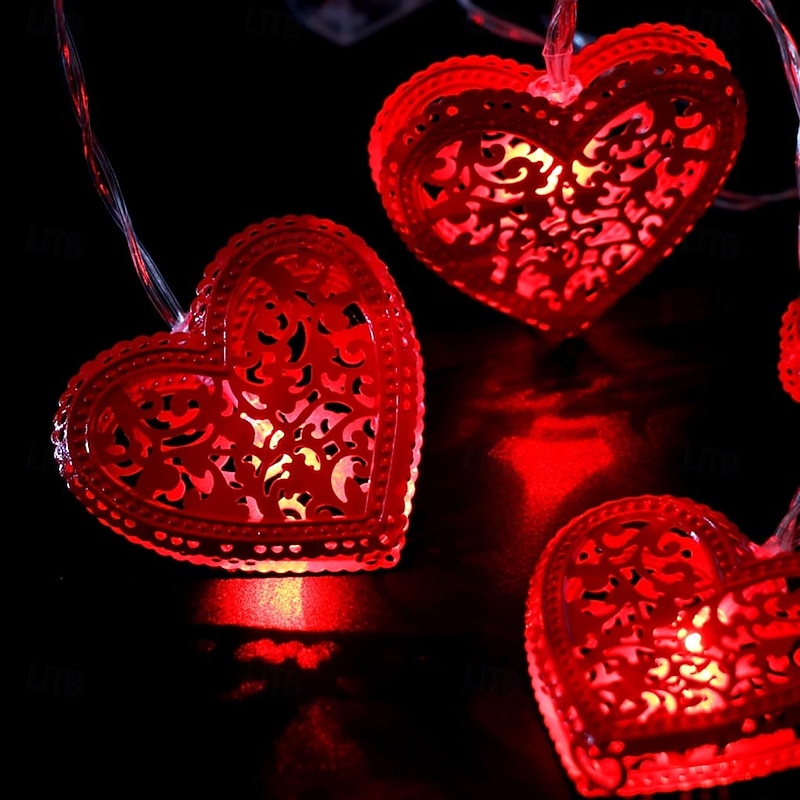 Elegant Wedding Reception Party 1pc 1.65M-10Leds Valentine's Day Iron Love String   Lights Wedding Proposal Festival Indoor Atmosphere Decoration Light String AA Battery Powered4