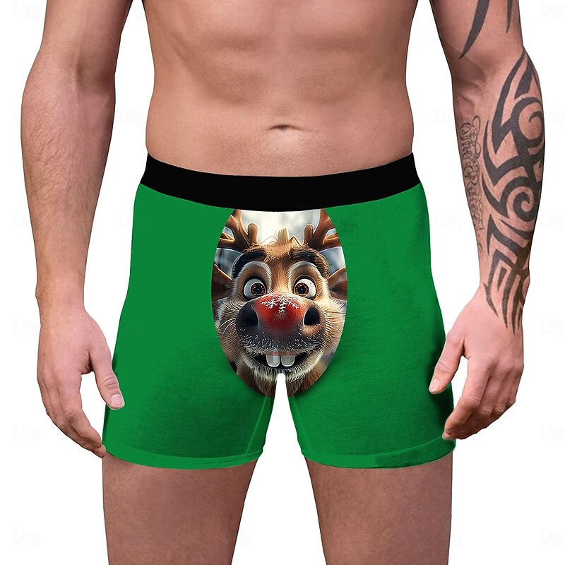 Reindeer Christmas Pajamas Boxer Briefs Underwear Christmas Gift Men's Funny Christmas Pattern Adults Christmas New Year Christmas Eve Christmas Party3