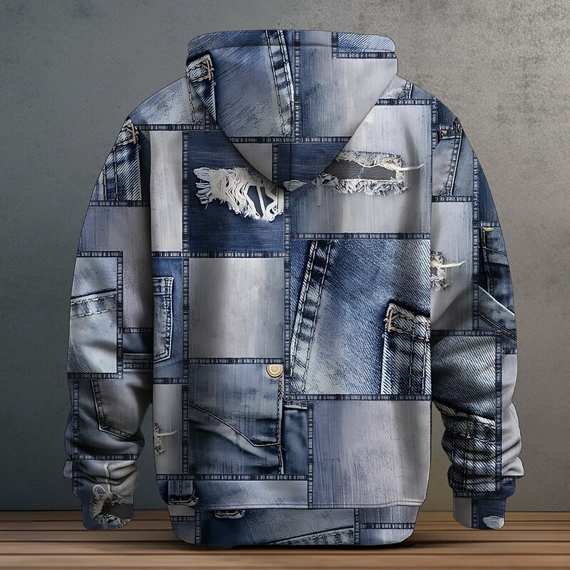 Men's Jeans Hoodies Sweatshirt Fashion Cool Long Sleeve Crew Neck Holiday Streetwear Blue Drawstring Fall Winter Designer2