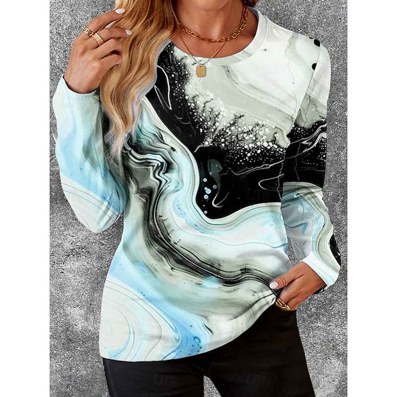 Women's T shirt Crew Neck Long Sleeve Tunic Casual Print Regular Tops Daily Pink Blue Orange Spring Fall4