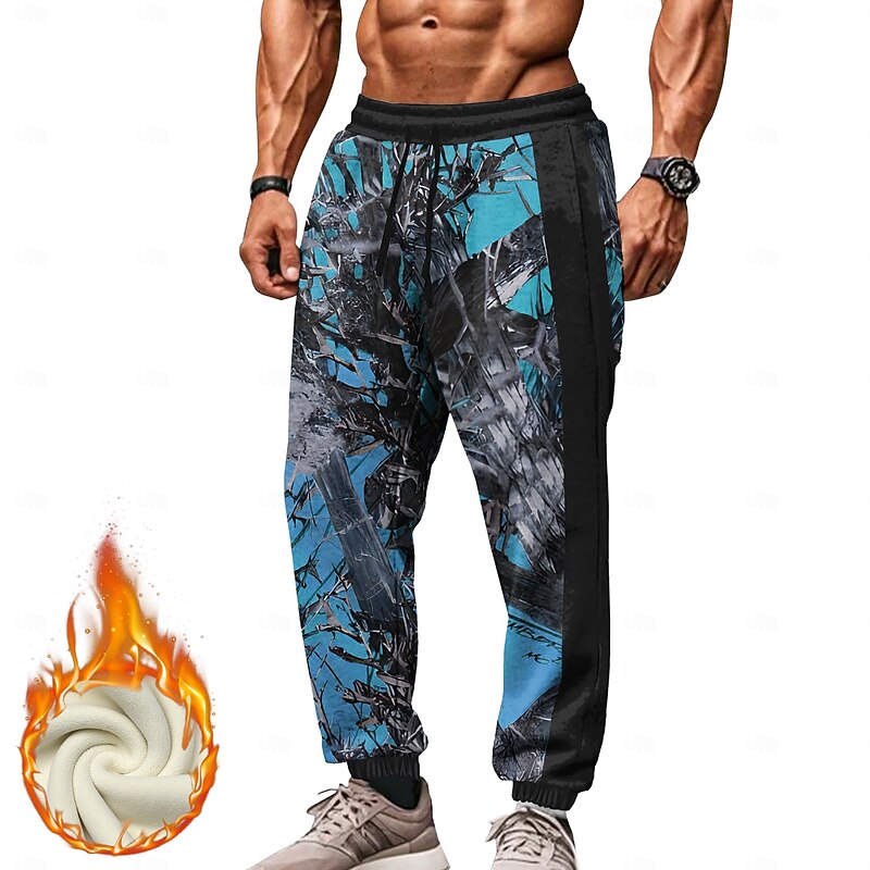Men's Camo / Camouflage Fleece Sweatpants Drawstring Elastic Waist Vintage Casual Outdoor Home Dailywear Pocket Thermal Winter 3D Print Blue Purple Orange4