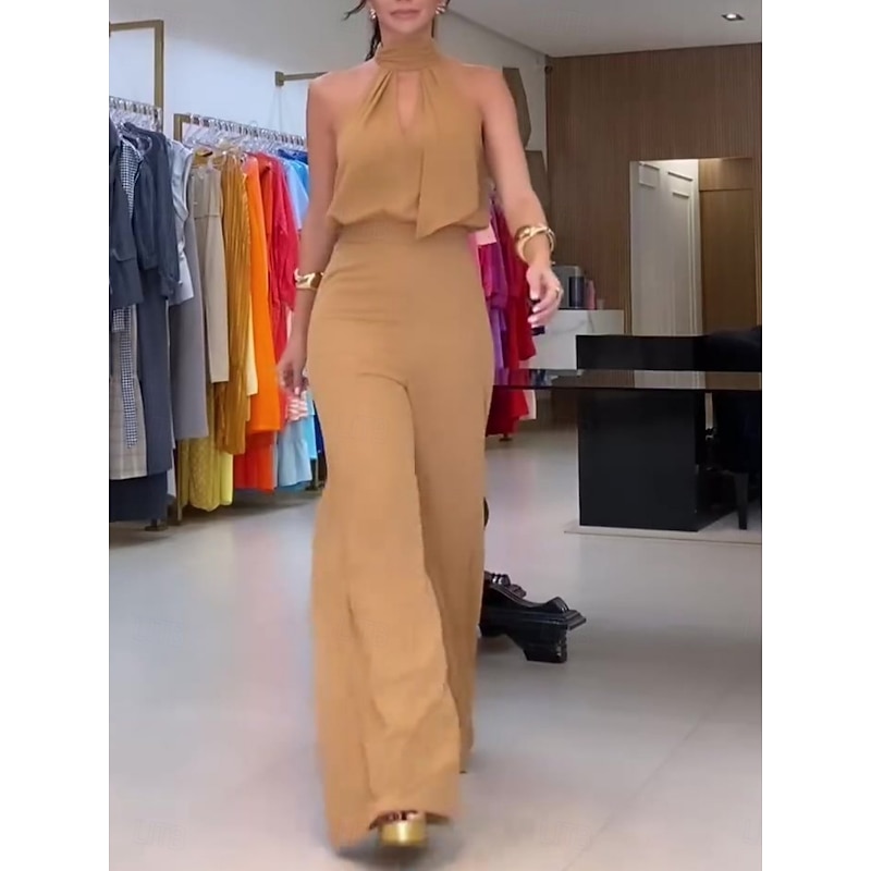 Women's Fashion Streetwear Daily Tank Top Vest Wide Leg Pants Sleeveless Halter Neck Plain Casual Daily Black Yellow Red Summer Regular Fit3