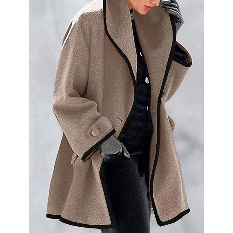 Women's Winter Coat Coat Cloak / Capes Windproof Warm Buttons Pocket Casual Street Style Plain Vacation Work Street Daily Wear Single Breasted Turndown Loose Fit Long Sleeve Outerwear Blue Khaki Gray3