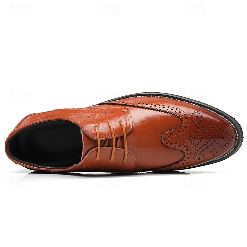 Men's Classic Brown Brogue Oxford Dress Shoes – Faux Leather Lace-Up Formal Footwear for Office & Events 11
