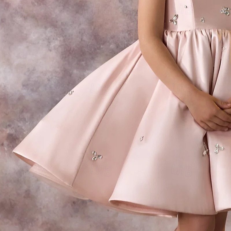 Kids Girls' Party Dress Solid Color Sleeveless Performance Mesh Princess Sweet Mesh Mid-Calf Sheath Dress Tulle Dress Summer Spring Fall kids Pink3