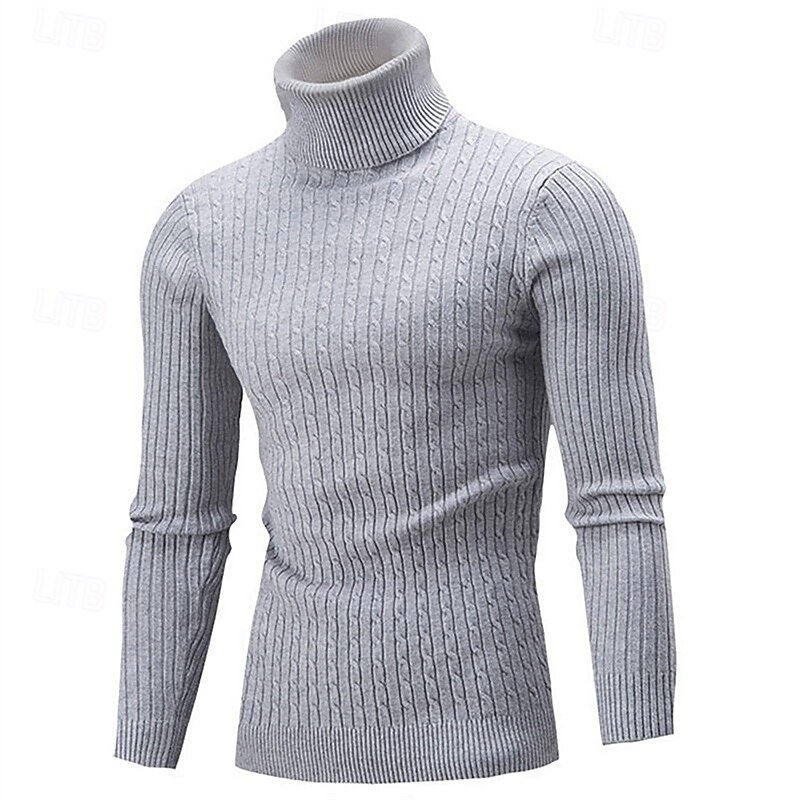Men's Turtleneck Sweater Pullover Sweater Jumper Ribbed Knit Regular Knitted Slim Fit Plain Turtleneck Modern Contemporary Work Daily Wear Clothing Apparel Winter Spring &  Fall Black White M L XL4
