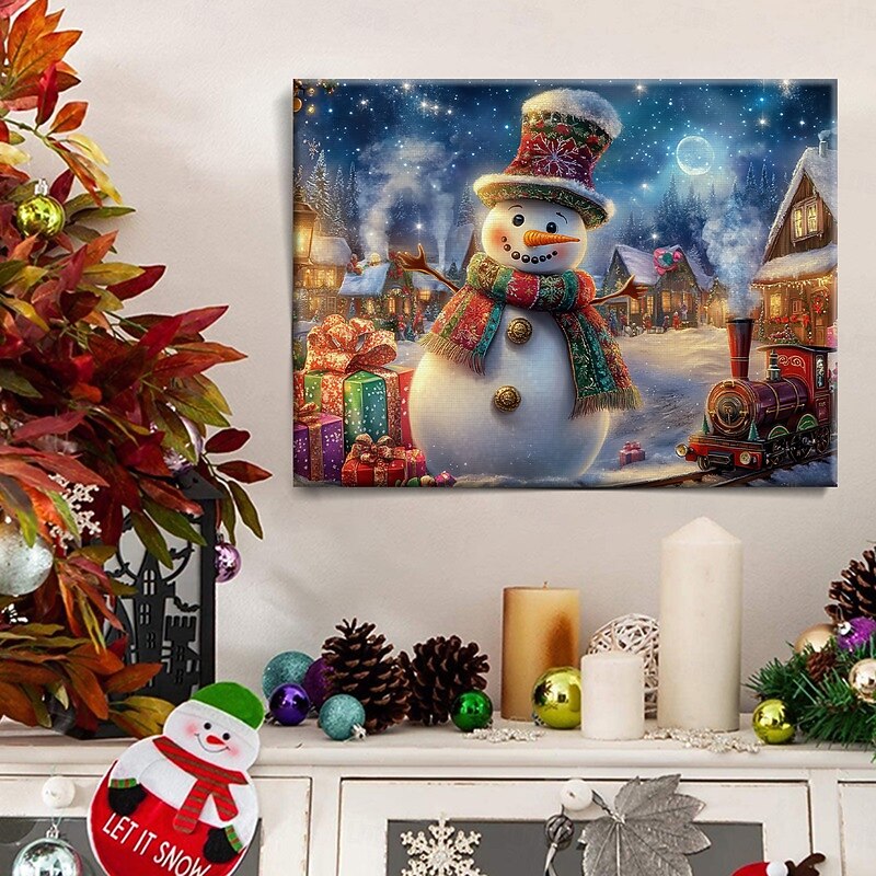Christmas Snowman LED Canvas Wall Art LED Lighted Up Wall Decor 2AA Battery Operated Lighted Canvas Print LED Light Kitchen Bedroom or Home Decor3