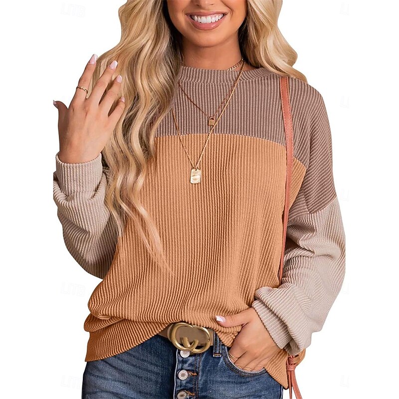 Women's Sweatshirt Casual Color Block Street Dailywear Crew Neck Patchwork Long Sleeve Pink Blue Khaki Fall Winter