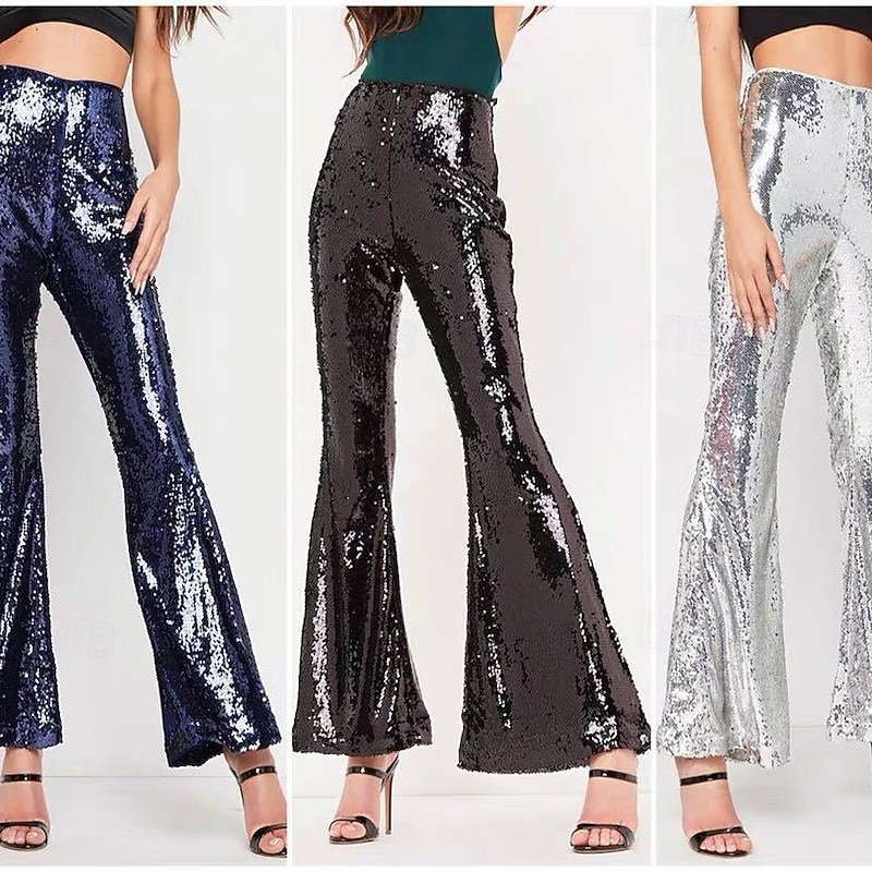 1980s Hip Pop Shiny Metallic Bell Bottom Pants Abba Costume Flared Trousers Disco Sequins Fancy Dress Women's Carnival Costume Halloween Carnival Mardi Gras Performance Party Pride Parade Adults'