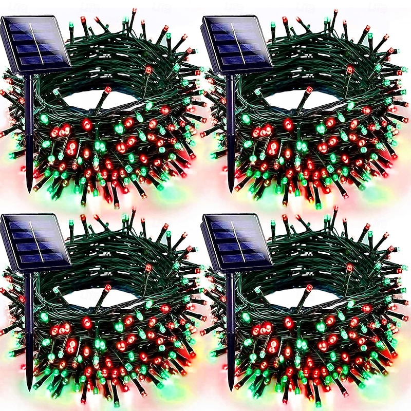 2pcs 10M 100LED Solar String Lights – Red & Green Waterproof Outdoor String Lights for Christmas Courtyard Garden Balcony Fence Christmas Tree Festive Atmosphere Decorative Light String3