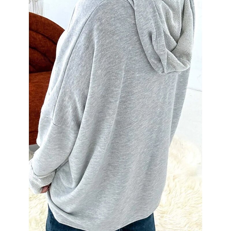 Women's Hoodie Sweatshirt Casual Plain Street Dailywear Hoodie Buttons Pocket Long Sleeve Red Light Grey Dark Gray Fall Winter2