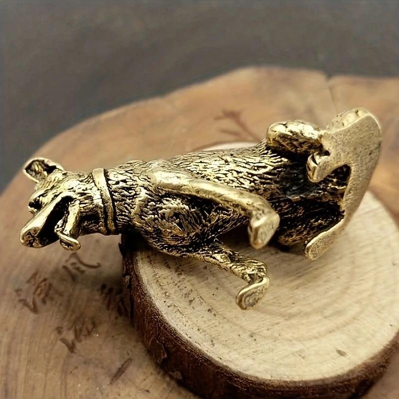 Lucky Copper Dog, Wealth Dog Ornaments, Help Transport Wealth Dog Copperware Chinese Classic Desktop Ornaments Tea Pet Copperware, Cute Aesthetic Things, Strange Things, Micro Desktop Decoration3