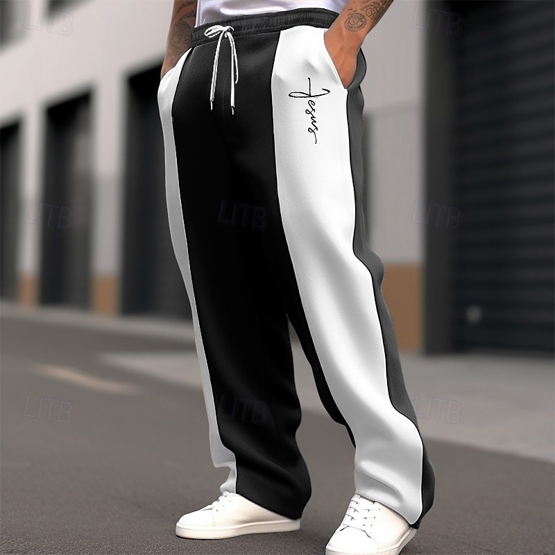 Men's Christmas Pants Sweatpants Trousers Straight Leg Sweatpants Pocket Drawstring Elastic Waist Color Block Cross Comfort Christmas Sports Outdoor Fashion Casual Black Dark Blue Micro-elastic2