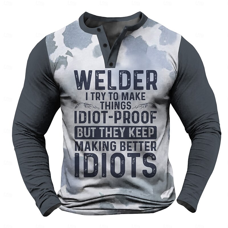 Men's Letter Print chillin with my snowmies Henley Shirt Long Sleeve Shirt Long Sleeve 3D Printing Fashion Designer Street Casual Daily Winter Spring &  Fall Black Blue Brown Army Green Henley Collar2