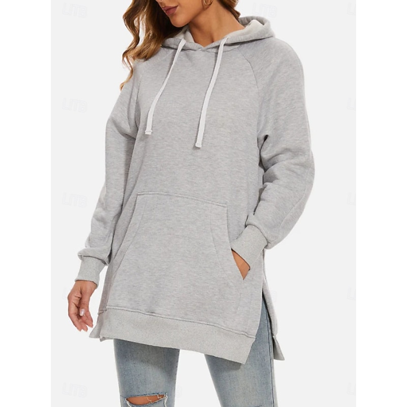Women's Hoodie Sweatshirt Casual Plain Street Dailywear Hoodie Pocket Long Sleeve Black Beige Gray Fall Winter4