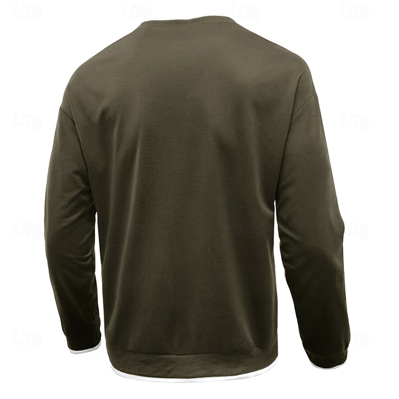 Men's T Shirt Oversized Shirt Tee Top Long Sleeve Shirt Long Sleeve Crew Neck Spring &  Fall Solid Color Daily Casual Street Style Fake two piece Rib Hem Outdoor Street Causal Black Gray Wine Top Tee3