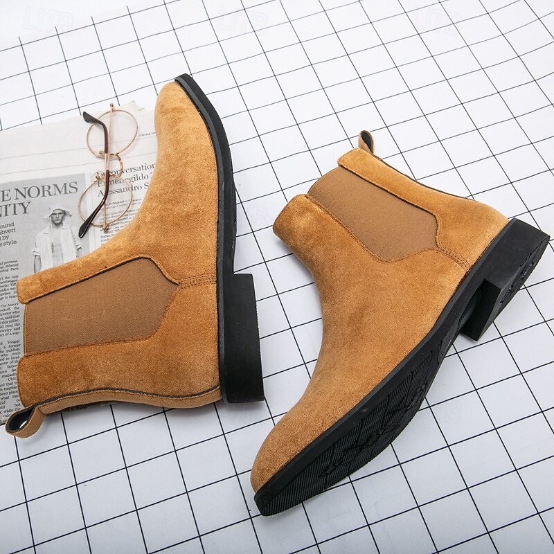 Men's Classic Tan Suede Chelsea Boots with Elastic Panels - Comfortable Slip-On Ankle Boots for Casual and Formal Occasions2