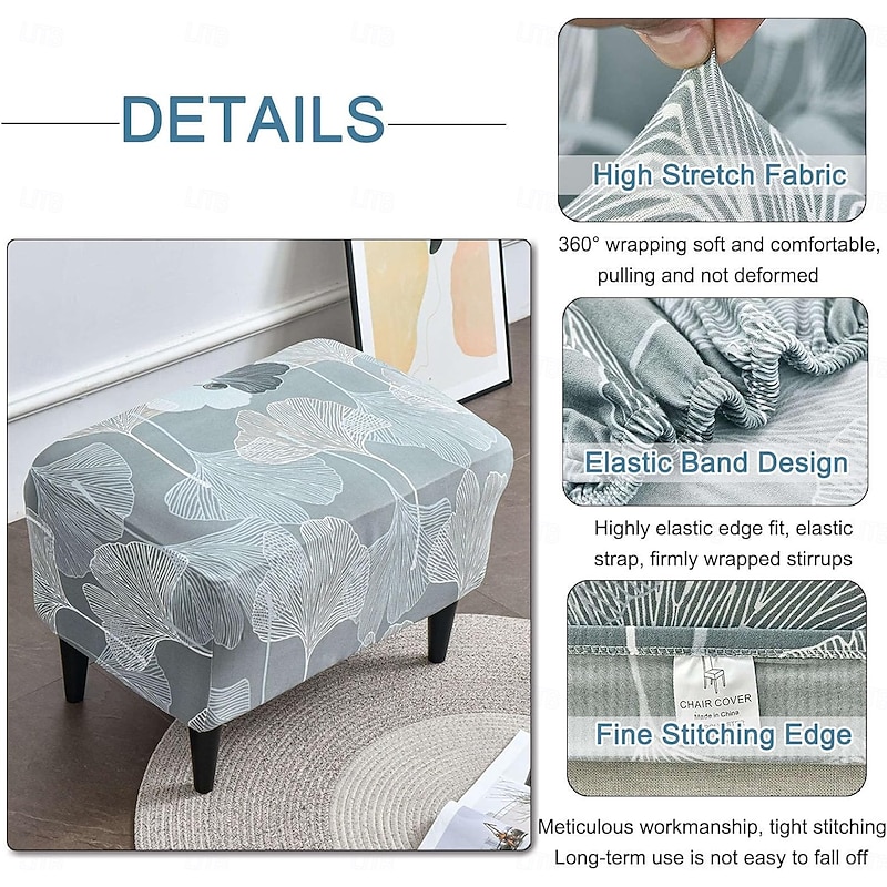 Floral Printed Stretch Ottoman Cover Spandex Elastic Stretch Rectangle Folding Storage Covers Removable Footstool Protect Footrest Covers4