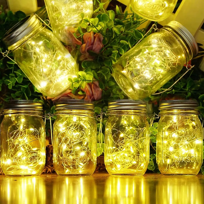 1pc Solar Lantern Fairy Lights Garden Ornament Lights Outdoor Hanging  Glass Mason Jar Lights for Tree Table Yard Garden Patio Lawn Decor4