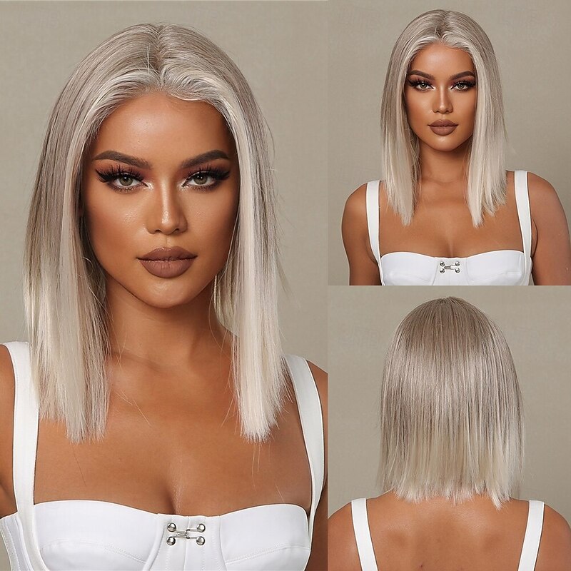 Synthetic Lace Wig Straight Style 14 inch Blonde Middle Part 13x6 Lace Front Wig Women's Wig Light Brown Lace