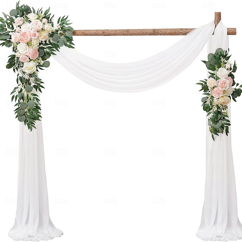 Wedding Arch Flowers Kit with Draping Fabric (Pack of 3), 2pcs Artificial Flower Arrangements and 1 Drapes for Arch Decorations, Wedding Ceremony Arbor, Reception Backdrop, and Outdoor Decor3