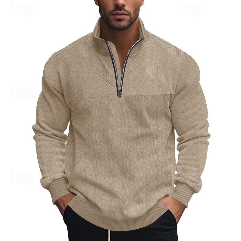Men's Sweatshirt Quarter Zip Sweatshirt Black White Navy Blue Khaki Gray Half Zip Plain Pocket Sports & Outdoor Daily Holiday Streetwear Cool Casual Fall Winter Clothing Apparel Hoodies Sweatshirts3