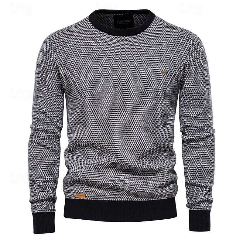 Men's Sweater Pullover Sweater Jumper Knitwear Ribbed Knit Regular Tops Color Block Crew Neck Knitwear Neutral Outdoor Clothing Apparel Spring &  Fall Black Red S M L4